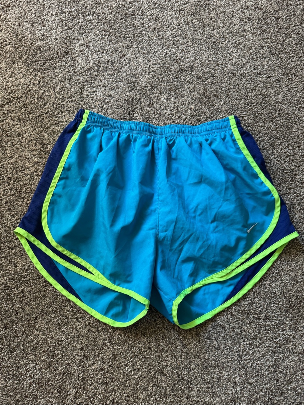 Nike Women’s Teal Blue Athletic Shorts with Neon Green Trim